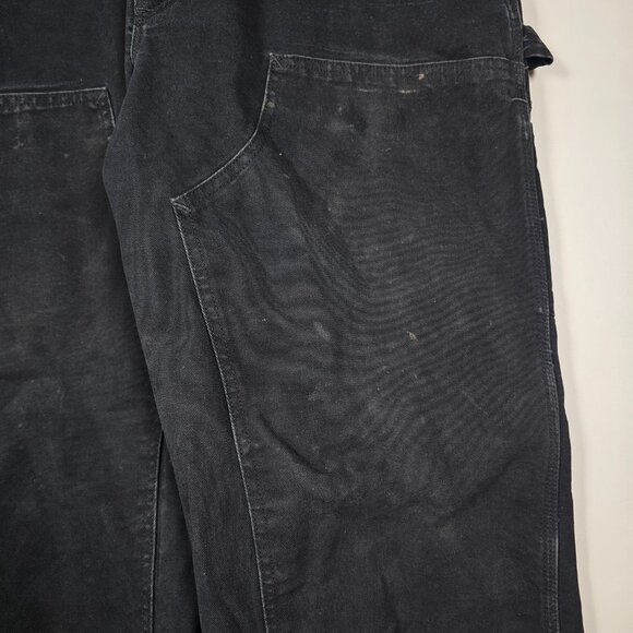 Carhartt Distressed Double Knee Workwear Men XL Black Denim Overalls - Picture 5 of 9